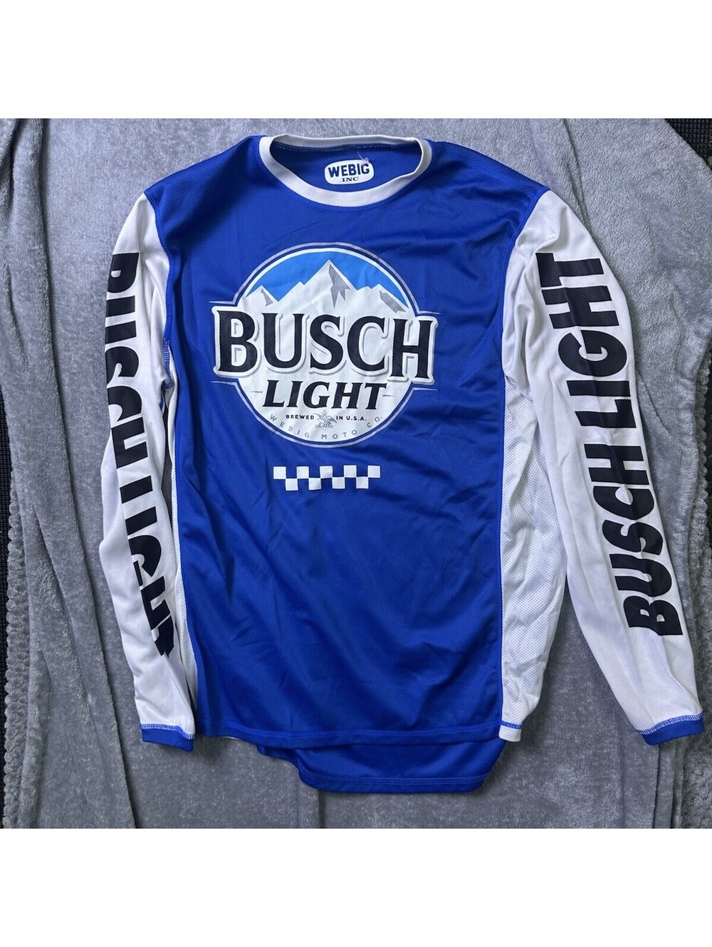 Busch Light Beer Motocross Racing Jersey Mens M Webig Blue White Long Sleeve